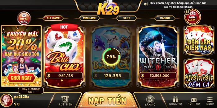 Kho game và sự kiện ưu đãi tại K29 Vin